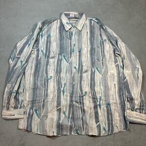 60s Tropicana Hawaiian Roshan Button Up Shirt Mens Large Paisley Floral Leaf AOP